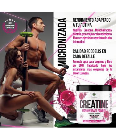 Foodelis Cr atine Monohydrate Aromatis e en Poudre 500 g Go t Lollipop Cr atine Micronis e de Haute Qualit Sans Sucre Ajout V gan Haute Solubilit Doseur Inclus - Buy Online on GoSupps.com