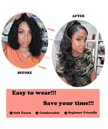 24 Inch Long Wavy Black Drawstring Ponytail Extension | Synthetic Heat Resistant Hairpiece for Women in 1B - Buy Online on GoSupps.com