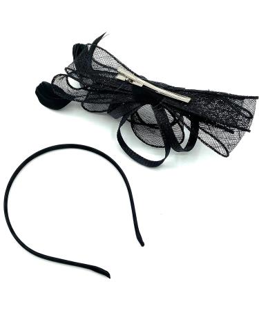 Ladies Large Feather Aliceband/Clip Fascinator for Weddings Races Royal Ascot Hair Piece (Black) - Buy Online on GoSupps.com