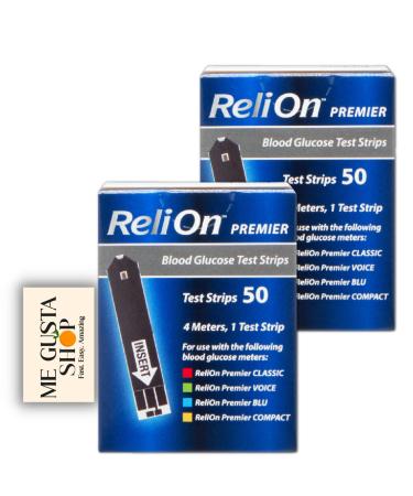 ReliOn Premier Blood Glucose Test Strips 50 Count (Pack of 2) Total 100 + Me Gustas Stickers