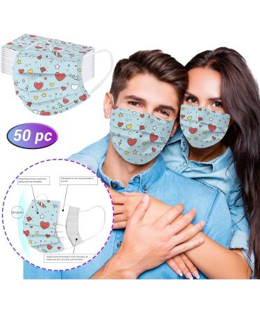 ZQP 50PCS Valentine Theme Printed Disposable_Face_Masks for Adult 3-ply Face Protection Covering with Elastic Earloop and Nose Clip for Outdoor Comfortable & High Filtration &Ventilation - Buy Online on GoSupps.com
