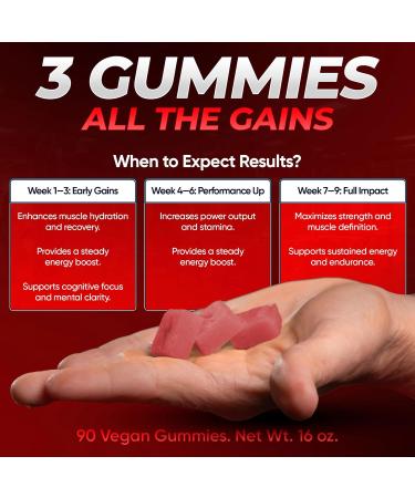 Laser Beams Creatine Monohydrate Gummies - 5g Creapure Creatine per Serving - Vegan - Boost Muscle Strength, Endurance, Recovery & Mental Focus - 90 Gummies, Gluten-Free (Strawberry) - Buy Online on GoSupps.com