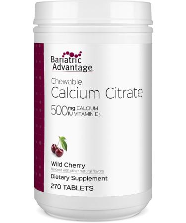 Bariatric Advantage Calcium Citrate Chewable 500mg with Vitamin D3 for Bariatric Surgery Patients Including Gastric Bypass and Sleeve Gastrectomy Low Sugar - Wild Cherry Flavor 270 Count Cherry 60.0 Servings (Pack of 1)