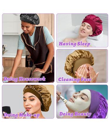 4-Piece Satin Hair Hood Set - Night Sleeping Caps with Hair Ties | Reusable Bonnet for Women & Girls - Black Red Violet Gold - Buy Online on GoSupps.com