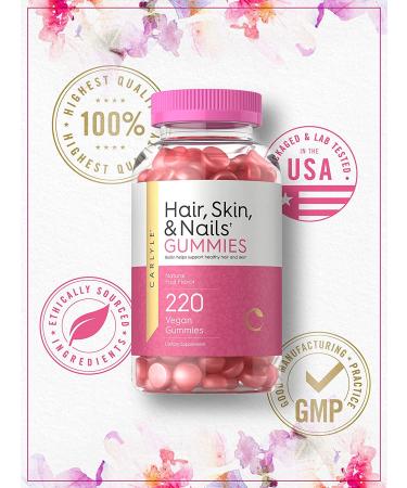 Carlyle Hair Skin and Nails Gummies | 220 Count | Fruit Flavor Vitamins with Biotin | Non-GMO Vegan Gluten-Free - Buy Online on GoSupps.com