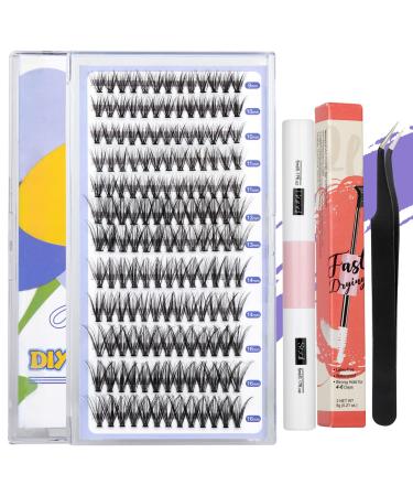DIY Lash Extension Kit  Lash Cluster 9-16MM 156 Pcs Individual Lashes with Strong Hold Lash Bond and Seal and Cluster Lash Tweezers Applicator Tool Eyelash Extensions Kit DIY at Home (30D-0.07D  9-16MM) DIY Cluster Indiv...