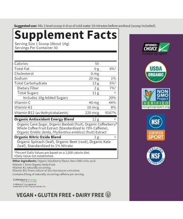 Garden of Life Sport Organic Pre Workout Powder - Vegan Gluten Free 85mg Caffeine Natural Energy & Focus - Blackberry Flavor 30 Servings Non-GMO - Buy Online on GoSupps.com
