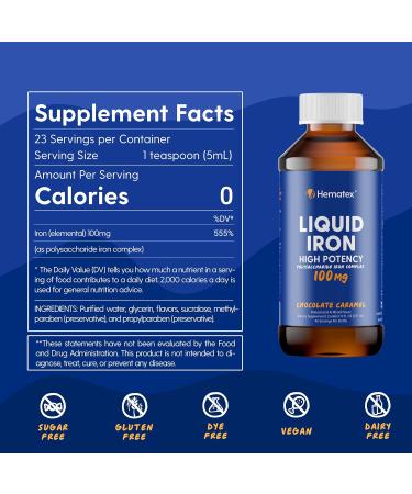 Hematex Liquid Iron High Potency 100mg - Chocolate Caramel - 8 Fl Oz. - Buy Online on GoSupps.com