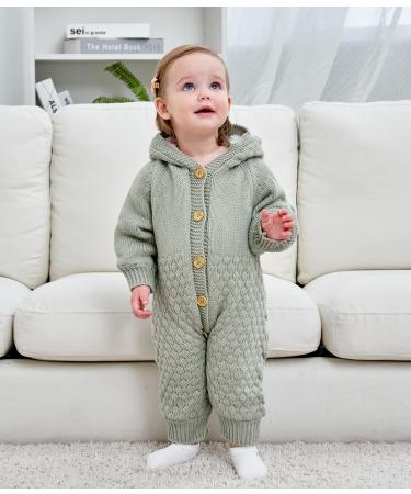 VICROAD Baby Hooded Knitted Rompers | Newborn Girls Boys Onesies | Warm Sweater Jumpsuit 18-24 Months Green - Buy Online on GoSupps.com