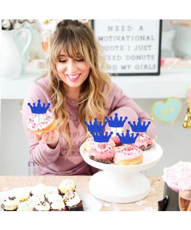 Rsstarxi 24 Pack Glitter Crown Cupcake Toppers Queen Crown Cupcake Toothpicks Baby Shower Cake Decorations for Queen Princess Theme Wedding Birthday Party Decorations Blue Design 4 Blue - Buy Online on GoSupps.com