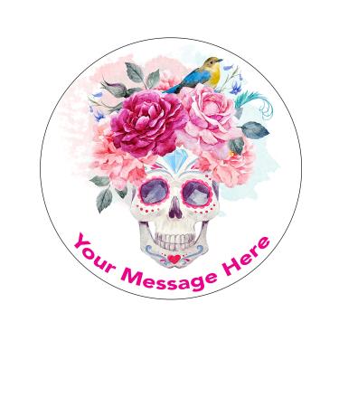 Orange Trading Dartmouth LTD A4 Edible Decor Icing Sheet PERSONALISED Sugar Flower Skull 7-8" Circle Cake Topper Decoration - Great for larger cakes