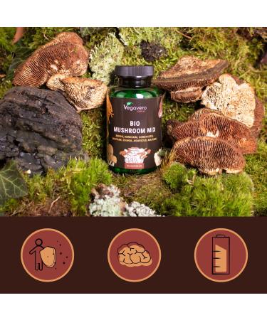 Complex 7 Organic Mushrooms | With Organic Extracts: Lions mane Maik Shiitake Cordyceps Reishi Chaga Agaricus | 1300 mg | Immune Defense | Vegan & No Additives | Vegavero  - Buy Online on GoSupps.com