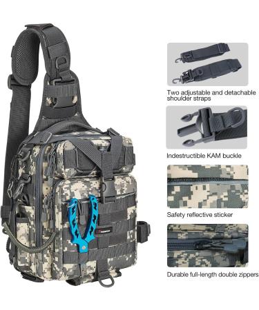 Piscifun Fishing Tackle Bag with Rod Holder | Lightweight Sling Pack for Fishing, Hiking & Hunting | Digital Camouflage | 11.8x8.3x4.0 inch - Buy Online on GoSupps.com
