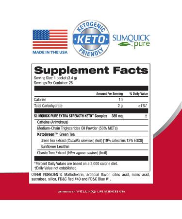 Slimquick Pure 3x Extra Strength Mixed Berry Drink Mix for Women - Metabolism Support, Appetite Control, Weight Goals, AlloPure Green Tea, Caffeine, Chaste Tree, Rhodiola Extract - 26 Count - Buy Online on GoSupps.com