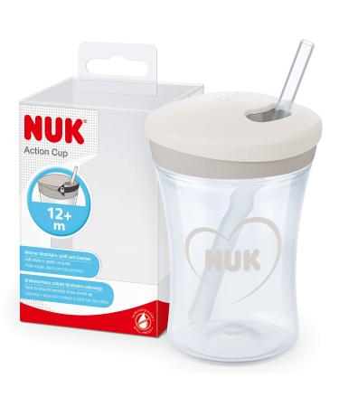 NUK Action Cup Toddler Cup | 12+ Months | Twist Close Soft Drinking Straw | Leak-Proof | BPA-Free | 230 ml | Hearts (Neutral) Heart (Neutral) 2 Piece Set