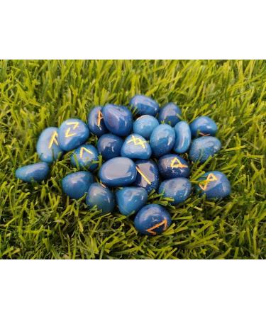 Buy Sharvgun Blue Agate Rune Stone Set - 25 Pieces Engraved MDF Chart Velvet Pouch & Gift Box | Perfect Pagan Gift - Buy Online on GoSupps.com