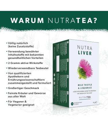 Nutra Tea Nutraliver - Detox Tea for Liver Support & Healthy Digestion | 40 Reusable Tea Bags (2 Pack) - Natural Liver Regeneration with Distulum & Licorice - Buy Online on GoSupps.com