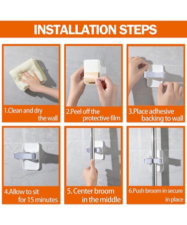 Everfree Broom Wall Mount - Self-Adhesive Mop Holder 6pcs White | No Drilling, Anti-Slip, Space-Saving Organizer for Garage, Closet, Laundry Room - Buy Online on GoSupps.com