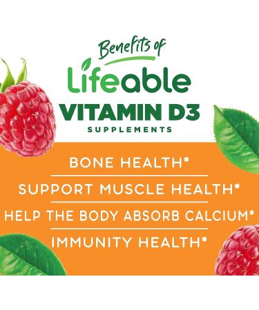 Lifeable Sugar Free Vitamin D for Kids 1000 IU Gummy Supplement - Gluten Free, Vegetarian Chewable for Strong Bones - 90 Gummies - Buy Online on GoSupps.com