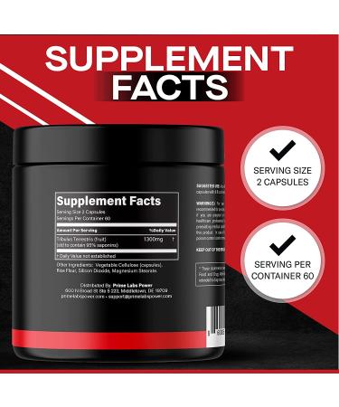 Prime Labs Power High Potency Tribulus Terrestris Extract - 95% Saponins - 1300mg Concentrated Formula - Men & Women Support - 120ct - Buy Online on GoSupps.com