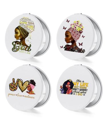 Fumete 4 Pcs African Women Compact Mirror Travel Makeup Pocket Mirror for Purse Mini Compact Mirror Small Mirror Double Sided Folding Mirror Portable Pocket Mirror for Women Girls