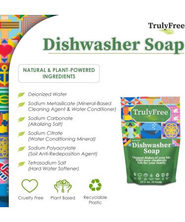 Truly Free Auto Dishwasher Soap 12.5oz - Natural Concentrated Dishwasher Detergent Hard Water Stain Remover No Harmful Ingredients - Sparkling Clean Dishes - Buy Online on GoSupps.com