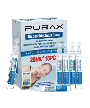 PURAX 0.9% Saline Solution Saline Solution for Nasal Rinse Normal Saline for Nose Nasal Cleanse for Kids Babies and Adults 300ml/10.14 fl oz
