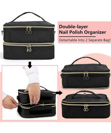 Detachable 2-Layer Nail Polish Organizer | Holds 42 Bottles | Gel Polish Storage & Manicure Tool Holder | Large Makeup & Cosmetic Bag with Dividers | Black - Buy Online on GoSupps.com