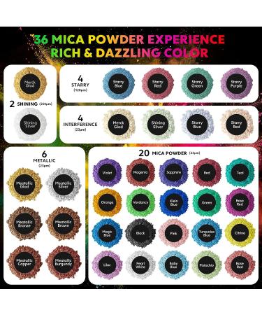 36 Colors Mica Powder for Epoxy Resin - Natural Pigment Dye for Lip Gloss, Soap, Paint & More - Buy Online on GoSupps.com
