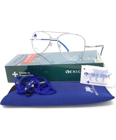 Blue Light Filter Reading Glasses - Venice Silver Metal Pilot for Men & Women - +2.50 Anti Blue Light Computer Glasses for Gamers - Buy Online on GoSupps.com