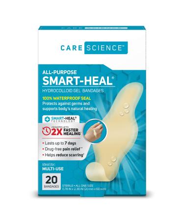 Care Science Fast Healing All-Purpose Hydrocolloid Gel Bandages  20 ct | 100% Waterproof Seal Promotes Up to 2X Faster Healing  Reduces Scarring  for Wound Care or Blisters