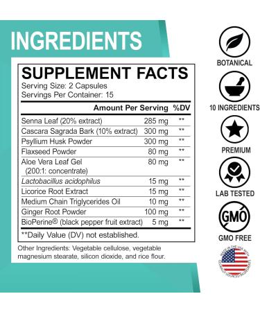 Colon Cleanser Detox Supplement Capsules - 15 Day Colon Cleanse Pills & Probiotic Herbal Formula - Daily Bowel Movement Supplements for Intestinal Stomach Bloating Digestive Gut Cleansing Support - Buy Online on GoSupps.com
