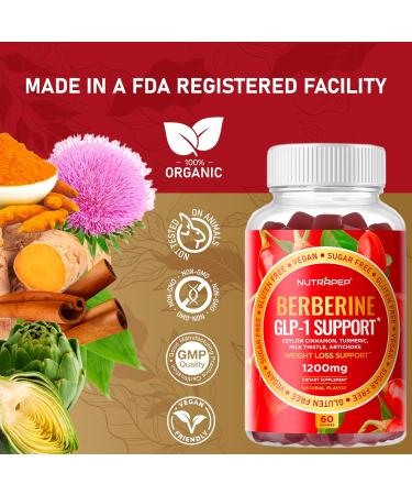 Premium Berberine HCl GLP-1 Support Weight Loss Gummies (1200mg) with Ceylon Cinnamon Turmeric Milk Thistle Artichoke - Sugar Free Gluten Free High Potency GLP1 Support Supplement 60 Count (Pack of 1) - Buy Online on GoSupps.com