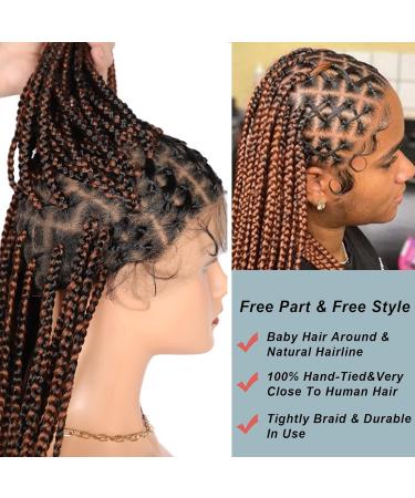 Fecihor 36 Criss Cross Knotless Box Braided Wig with Baby Hair - Mix Black Brown - Buy Online on GoSupps.com