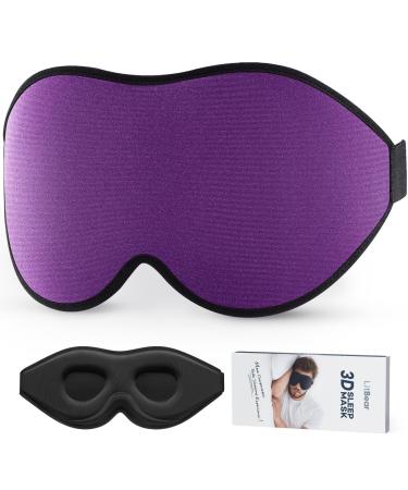 LitBear Sleep Masks Light Blocking Eye Mask Sleeping for Women Men Side Sleeper Soft 3D Comfortable Sleeping Mask with Adjustable Elastic Strap for Travel (Purple)