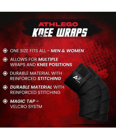 Athlego Knee Strap for Powerlifting & Cross Training | Extra Flexible Knee Compression for Men and Women | Black - Buy Online on GoSupps.com