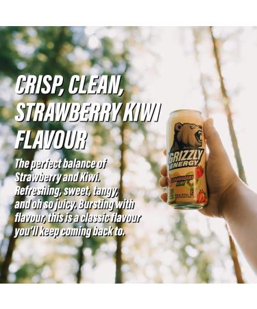 GRIZZLY Energy Drink Strawberry Kiwi Taurine B Vitamins & 160mg Caffeine - Energy Focus & Hydration Boost - 10 Calories Zero Sugar - No Artificial Taste Colours or Flavours - 16 fl oz (12 Pack Cans) - Buy Online on GoSupps.com