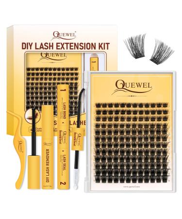 QUEWEL DIY Lash Extension Kit Lashes Clusters Bond and Seal Waterproof Eyelash Clusters Applicator Tool with Cluster Lashes Glue Remover for Natural Look DIY At Home(ZS-H01-kit) ZS-D-H01-Kit-MIX9-16