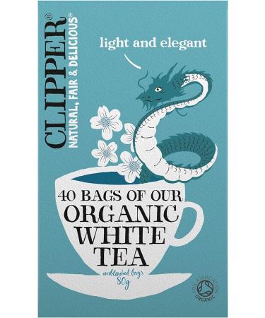 Clipper Organic White Tea Bags - 40 Natural Unbleached Biodegradable Teabags from China for Home/Office | Herbal Tea | Sustainable Plant-Based - Buy Online on GoSupps.com