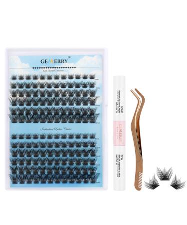 GEMERRY Cluster Lashes Kit 144Pcs D Crul 8-16mm Individual Lashes with Lash Bond and Seal and Applicator DIY Individual Eyelash Kit Wide Stem Soft for Personal Use at Home(B04-Kit) KIT B04