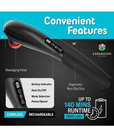 Handheld Back Massager with Heat - Cordless Electric Percussion Full Body Massager - Buy Online on GoSupps.com