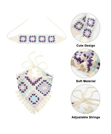 HAIMEIKANG Crochet Hair Bandanas - 2 Pcs Hippie Floral Head Kerchief for Women and Girls (Blue) - Buy Online on GoSupps.com