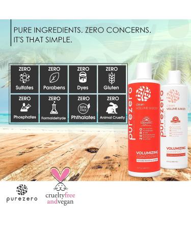 Purezero Volumizing Shampoo and Conditioner Set for Fine Hair - Adds Volume & Body - Sulfate, Paraben, and Dye-Free - 100% Vegan & Cruelty-Free - Ideal for Color Treated Hair - Buy Online on GoSupps.com