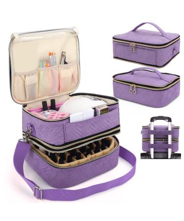 Nail Polish Carrying Bag Double Layer Nail Polish Storage Organizer Case Holds 42 Bottles Nail Polish Holder Organizer Travel Box for Nail Dryer Nail Drill and Manicure Accessories (Purple)