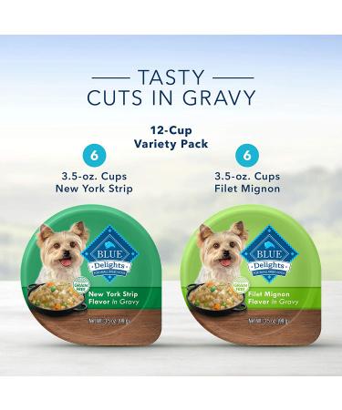 Blue Buffalo Delights Small Breed Wet Dog Food Variety Pack 12 Cups, Beef in Hearty Gravy - 3.5oz - Buy Online on GoSupps.com
