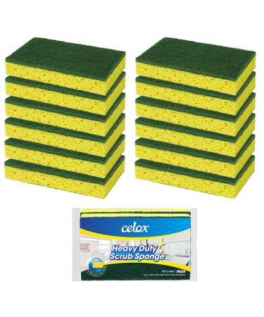 CELOX 12 Pack Dish Sponge for Kitchen, Dual Sided Scrub Sponge Heavy Duty, Non Scratch Sponges Perfect for Kitchen Dishwashing and Household Cleaning, Highly Absorbent and Easy to Dry for Reuse