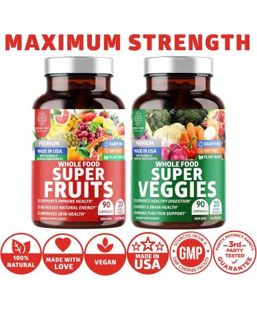 Number One Nutrition N1N Premium D-Mannose with Cranberry & Hibiscus 1350mg 120 Capsules and Super Fruits & Veggies Whole Food Supplement 180 Capsules 2 Pack Bundle - Buy Online on GoSupps.com