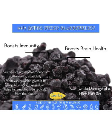 GERBS Dried Blueberries 14 Oz | Resealable Bag | Top 14 Allergen Free | Non-GMO & Sulfur Dioxide Free | Brain & Immune Booster | Gluten Peanut Tree Nut Free - Buy Online on GoSupps.com