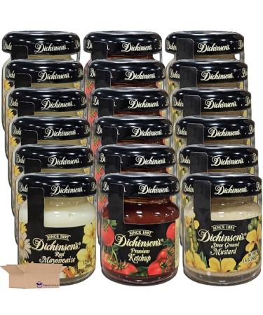 Tribeca Curations | Dickinson Premium Ketchup, Real Mayonnaise, & Stone Ground Mustard Variety Pack | 1.4 Ounce Glass Jar | Pack of 18