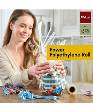 (31.5 in x 110 ft) Cellophane Wrap for Gift Baskets (Accessories are inside wrap Tube) 3Mils Thick  with 15 Pull-Bows  3 Ribbons & 1 Cutter - Clear Cellophane Wrap Roll for Flowers and Food- Folded in half Clear Wrap (31.5in x 110ft) - Buy Online on GoSupps.com